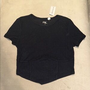 PacSun Black Ribbed Short Sleeve Pointed Hem Crop Top